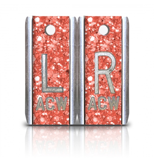 1 1/2" Height Aluminum Elite Style Lead X-ray Markers, Coral Glitter Color